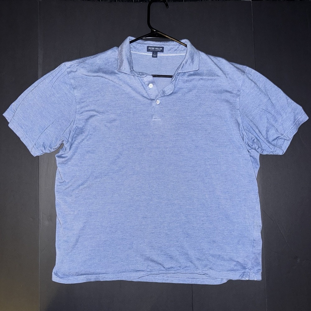 Men's Large Peter Millar Crown Crafted Polo Blue Short Sleeve Solid Button